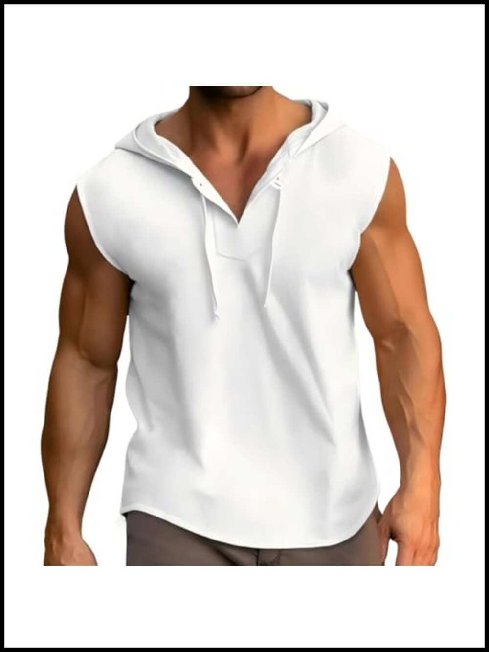Men's Cotton Tank Top Sleeveless Hoodie Hooded Neck Tee Summer Gym